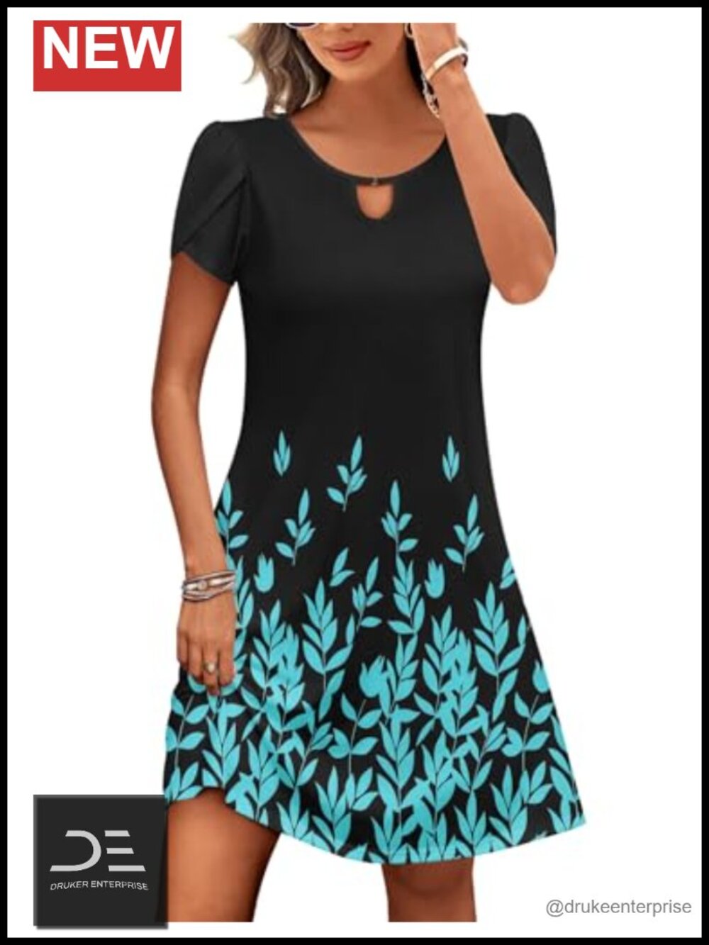 Women's Casual A-Line Dress with Pockets Summer Beach Floral Tshirt Dress Short